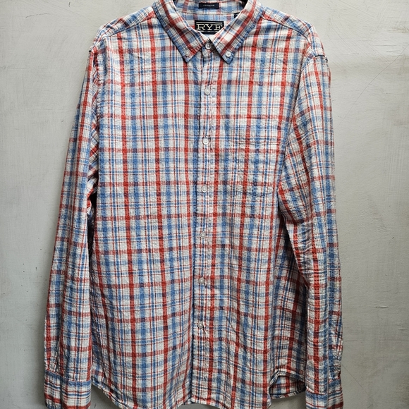 RYE by Hawker Rye red/white/blue Plaid Button Down Cotton Shirt Mens Large - Picture 1 of 6